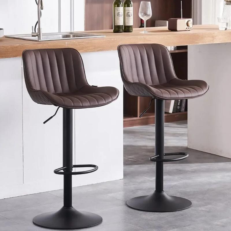 1Pc Bar Stools, Leather Barstools Swivel Adjustable Counter Height Barstool, Upholstered Highchair with Back, Bar Chair