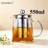 1PCS Glass Teapot Large-Capacity with Stainless Steel Strainer Thickened High-temperature Resistant Teapot for Loose Tea Leaves