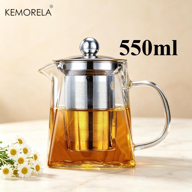 1PCS Glass Teapot Large-Capacity with Stainless Steel Strainer Thickened High-temperature Resistant Teapot for Loose Tea Leaves