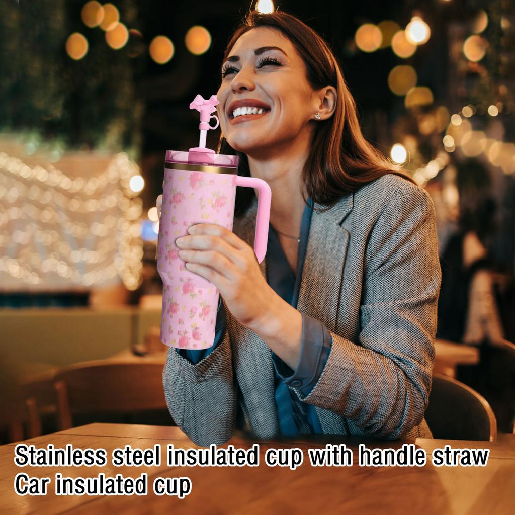 40oz 304 Stainless Steel Insulated Cup With Handle Straw Car Insulated Cup