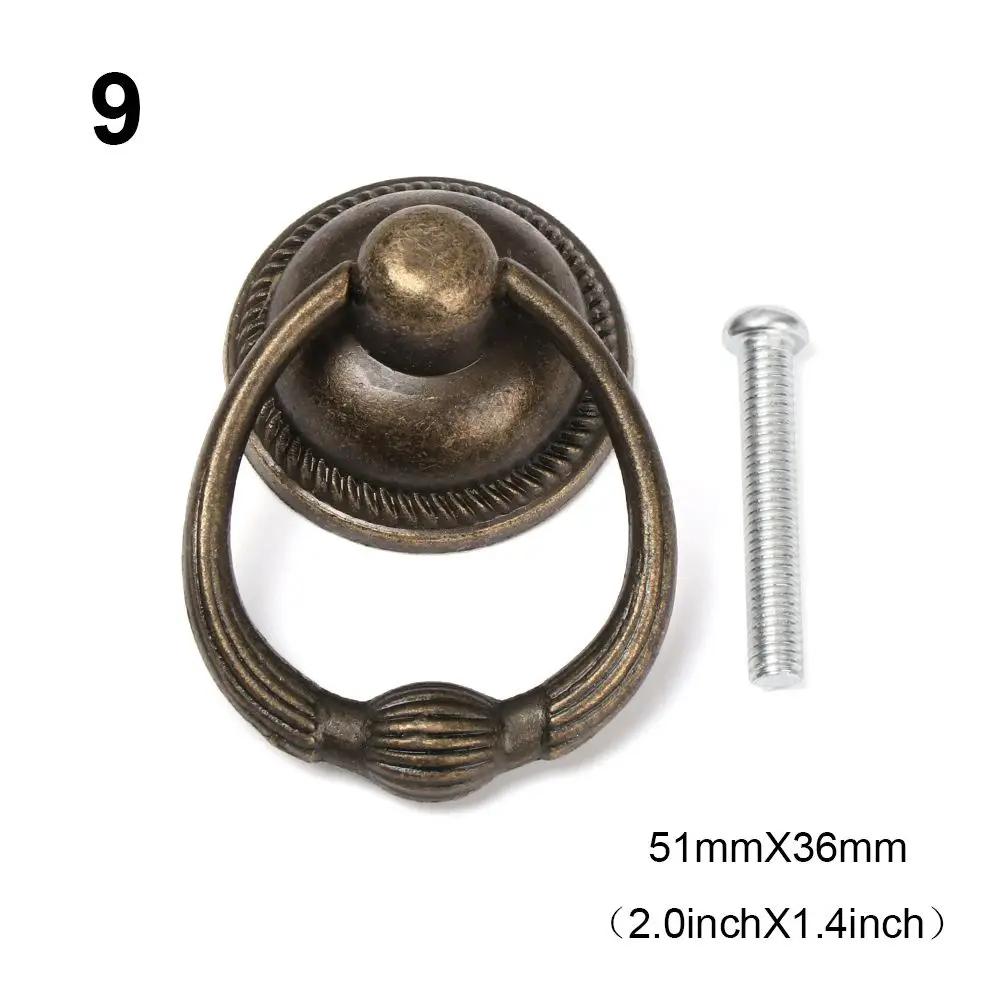 Retro Bronze Handles Ring Pattern Wardrobe Cabinet Drawer Closet Single Hole Pulls Multi-purpose Furniture Auxiliary Knobs