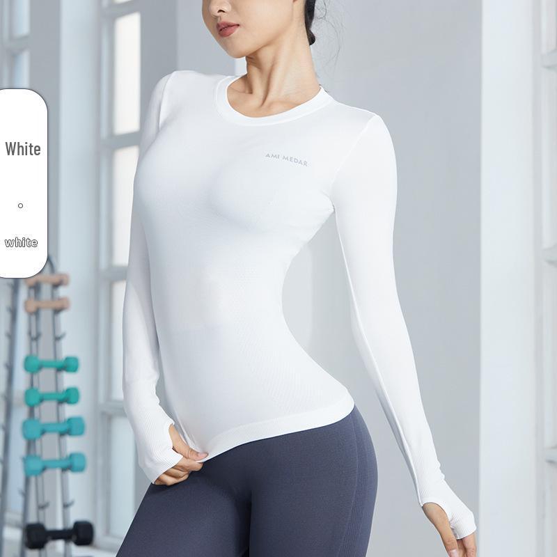 Xiaohongshu Women's Quick-Dry Breathable Long-Sleeve Yoga Tops - Sweat-Absorbent, Tight-Fit, Ideal for Autumn Running & Fitness.