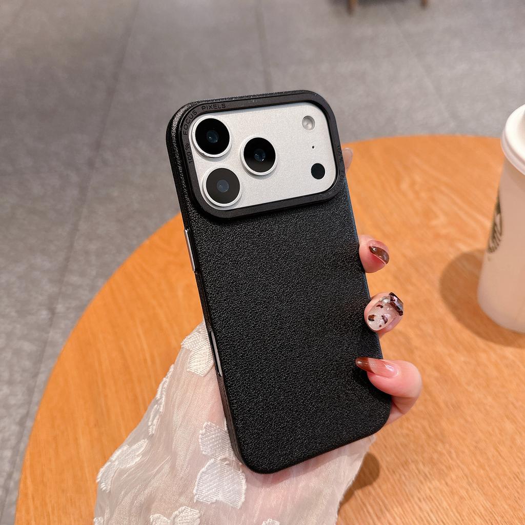Luxury Matte PU Leather Texture Phone Case for iPhone 17 Air 16 15 14 Plus 13 12 Pro Max Metal Lens Protection Shockproof Cover