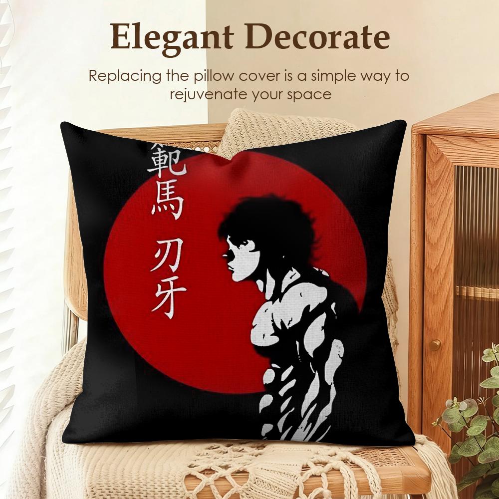 Anime HHanma BBaki Cushion Cover Natural Linen Organic Fabric DoubleSided Printing Sofa Home Decor Gift Pillow Case