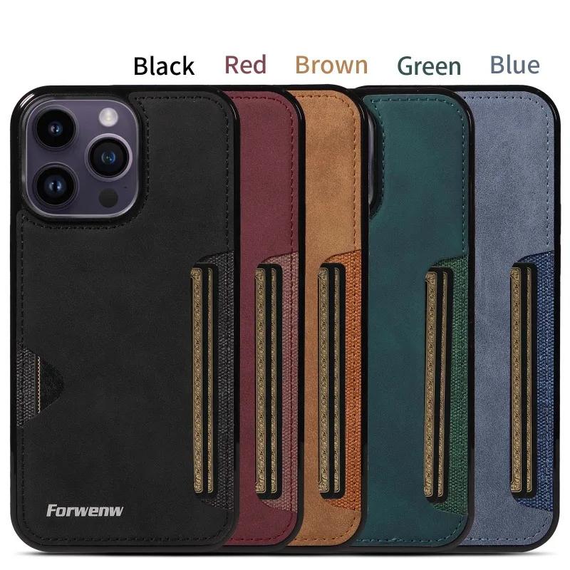 Retro Card Holder Phone Case for iPhone 16 15 14 13 12 11 Pro Max Mini XS XR X SE   7 8 Plus Wallet PU Leather Cover
