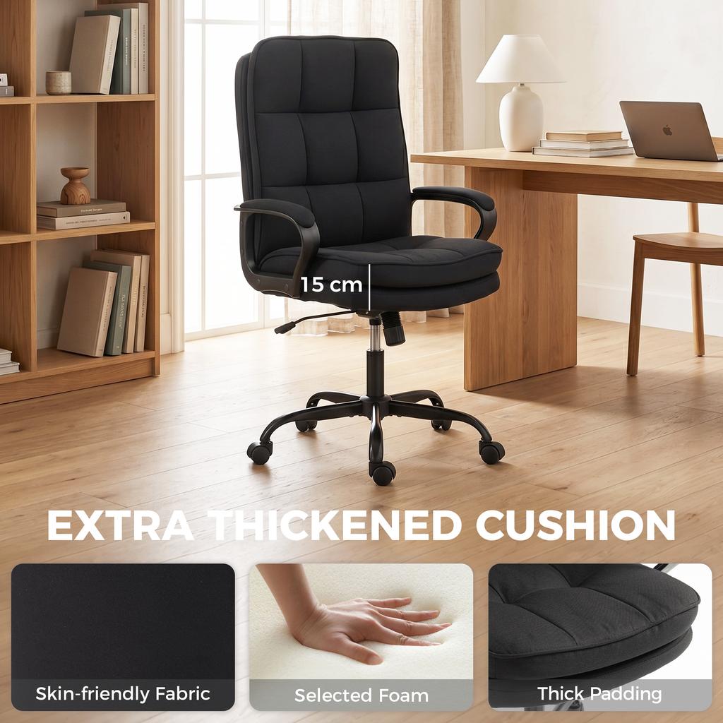Double Padded Linen-Look Office Chair - Black