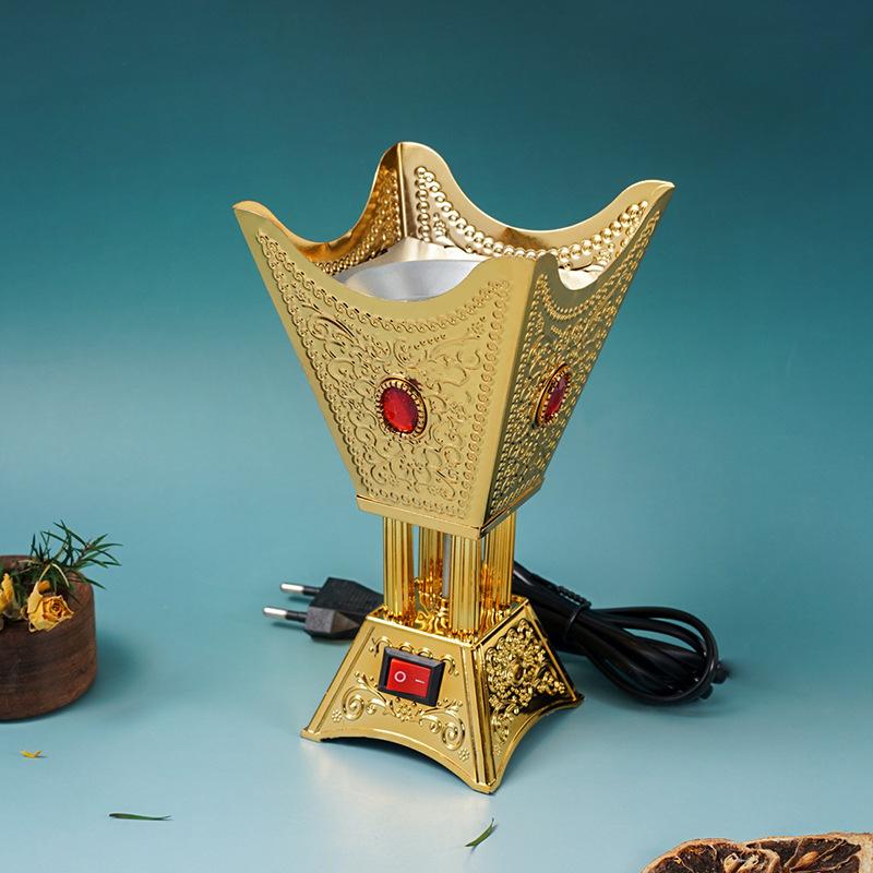 

220V Plug-in Middle Eastern Incense Burner Metal with Diamond for OUDH Sandalwood Electric Cone Censer Not Fit for 110V Voltage