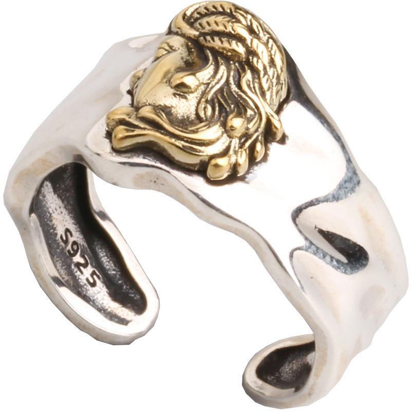Retro Distressed 925 Silver Indian Head Adjustable Ring - Unisex Korean Style Fashion