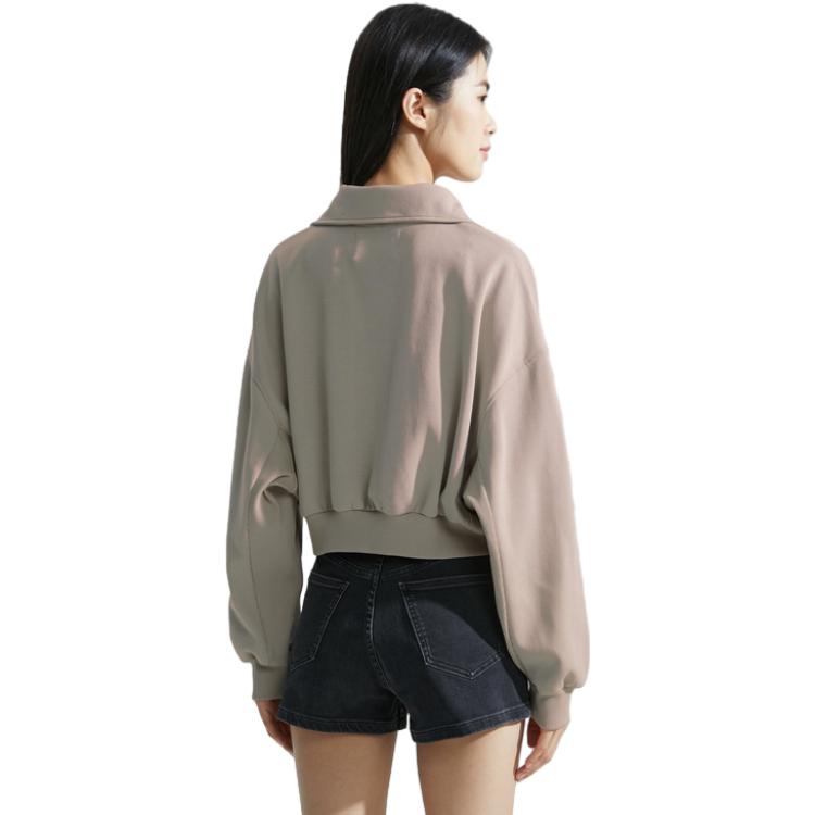 Calvin Klein Solid Color Cropped Pullover Long Sleeve Sweatshirt Women Tops Light-Coffee J222302-PED