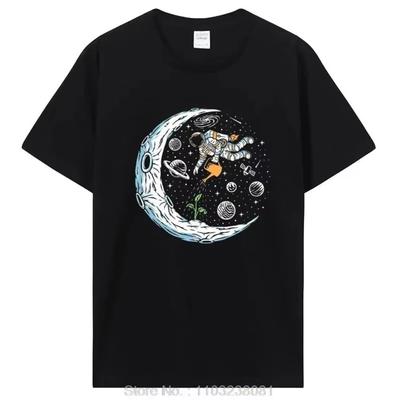Men's T-shirt 100% Cotton Casual Funny Astronaut Design Print Loose O-neck T Shirt For Men Short Sleeve Tshirt Hip Hop Tops Tees