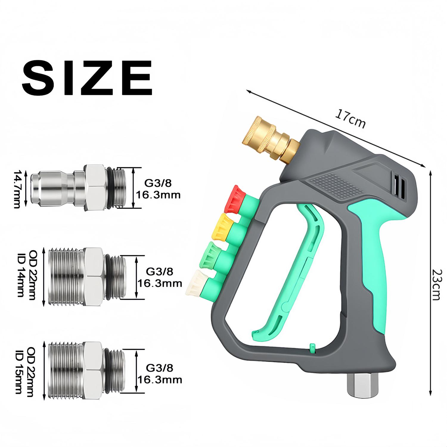 

Thickened Copper Body High-Pressure Water Gun, 4000PSI 1/4 Quick Connect with Ceramic Valve Core, Anti-Tangle Nozzle & Storage B