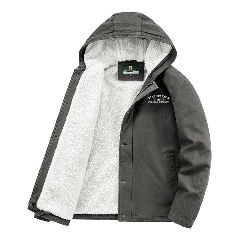 Men's Hooded Winter Cotton Jacket with Lambswool Lining - Warm & Thickened 1883