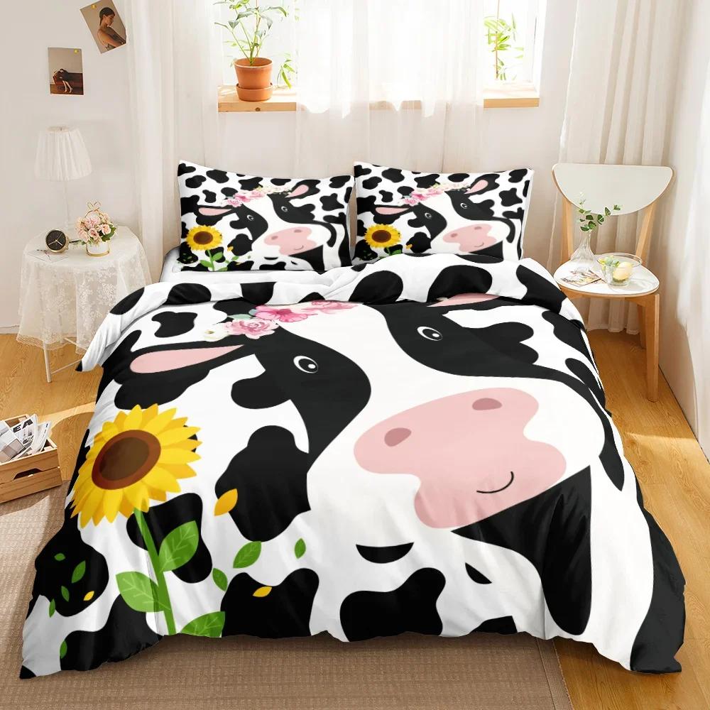 Cute Cow Print Kawaii Highland Cow Bedding Set Single Twin Double Queen King Cal King Size Bed Linen Set