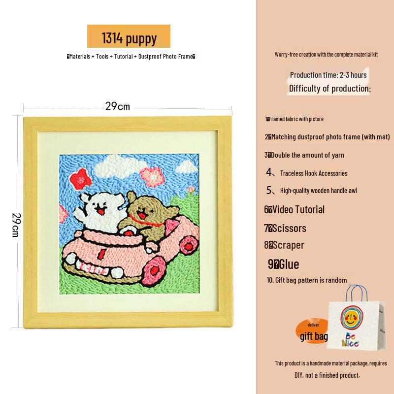 Cute Couple Dog Punch Needle Embroidery Kit – DIY Yarn Painting with Photo Frame, Perfect Handmade Anniversary Gift