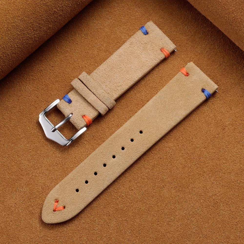 18mm 20mm 22mm Suede Leather Strap for Seiko Vintage Business Watch Band Handmade Stitching Wristband Quick Release Bracelet