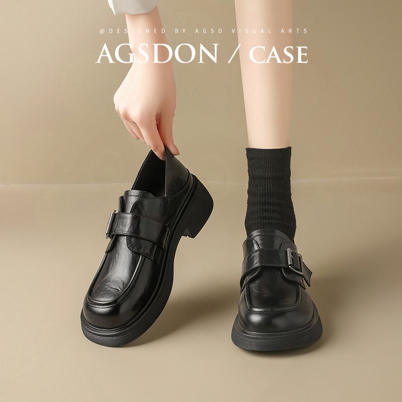 Augustine black loafers women's 2025 autumn new platform British style jk casual commuter small leather shoes