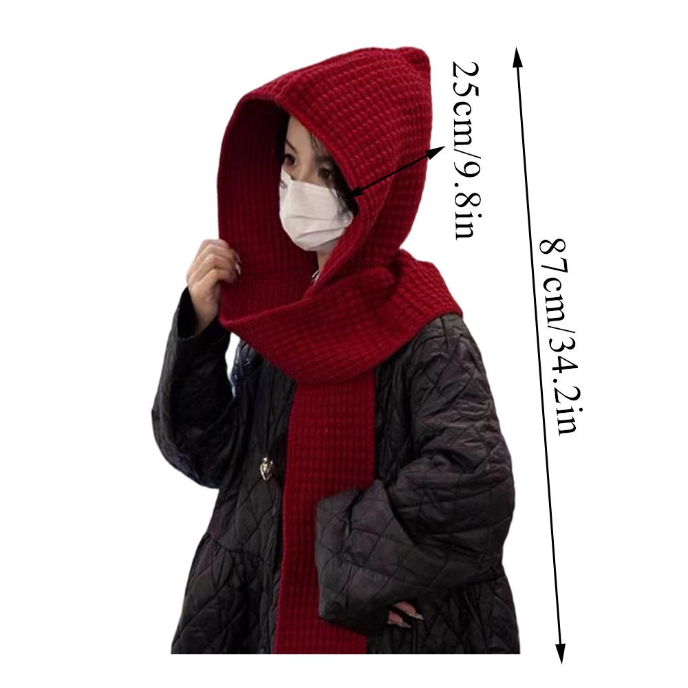 Knitted Hooded Caps Outdoor Hooded Scarf Winter Balaclava Hats Thicken Autumn Winter Neck Protector Headgear Solid Knit Beanies
