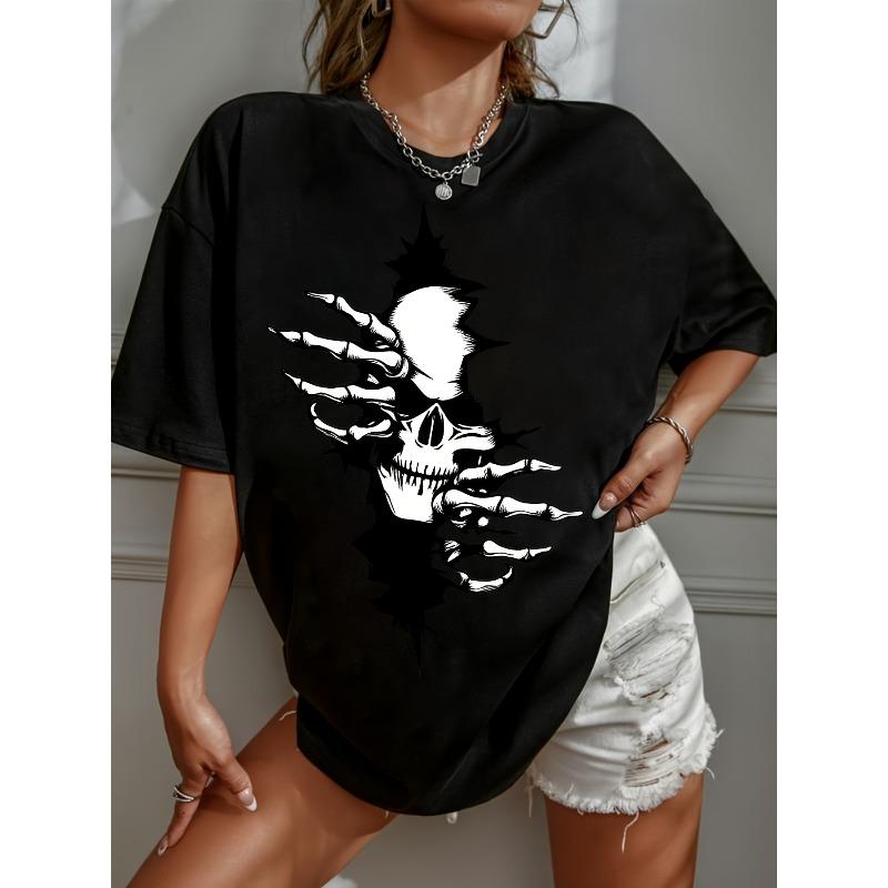 Dark women's t-shirt with skeleton hand print, new model for any season, suitable for men and women, high street style t-shir
