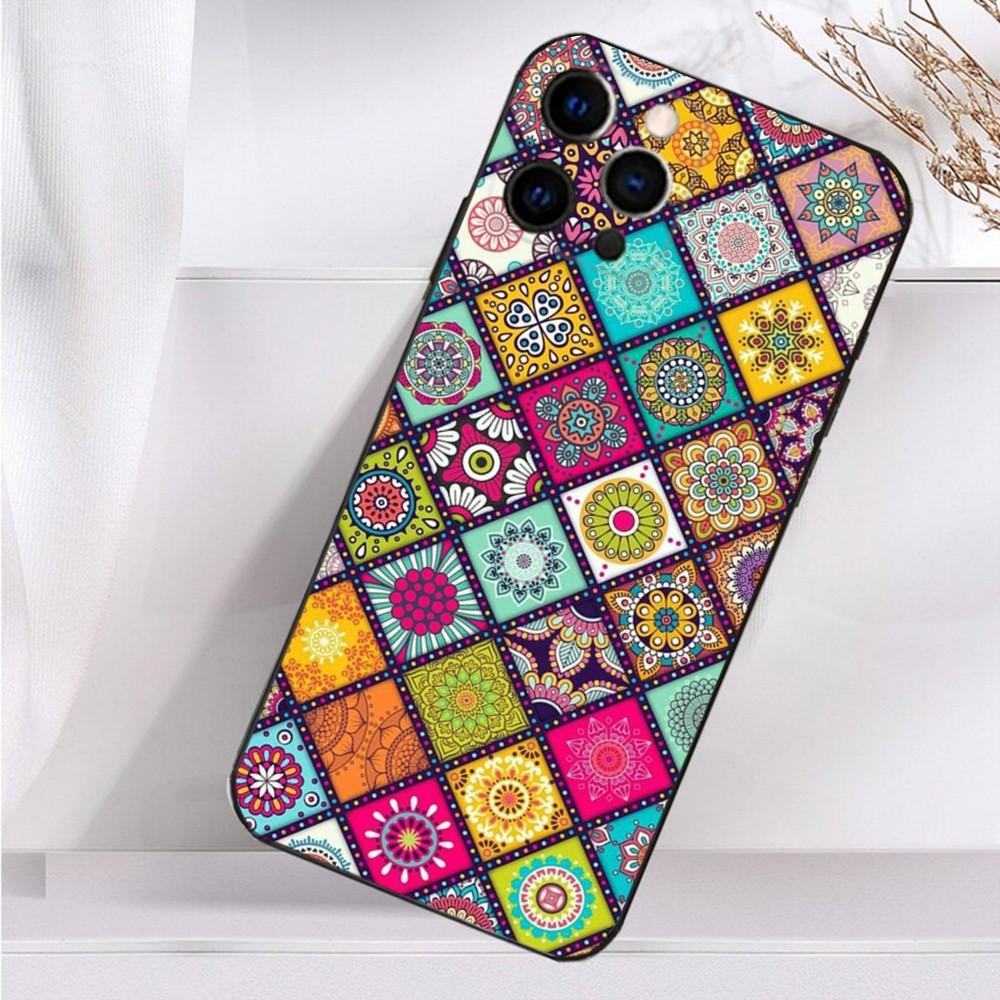 M-Moroccan Tile Phone Case For iPhone 16,15,14,13,12,11 Plus,Pro Max,XS,X,XR,SE,Mini,8,7 Soft Silicone Black Cover
