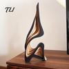 Minimalist Abstract Home Accents Wood Art Sculpture, Modern Solid Figurine for Living Hand Painted Poplar Craft Room Tabletop Decor,