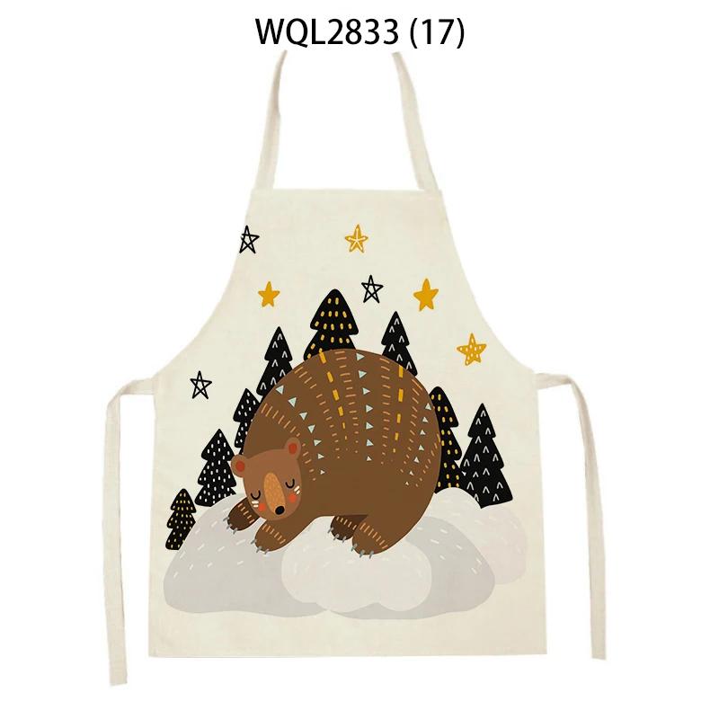 Animal Printed Kitchen Aprons Women Men Dinner Party Cooking Waist Bib Fox Cattle Bear Pattern Baking Pinafore Cleaning Apron