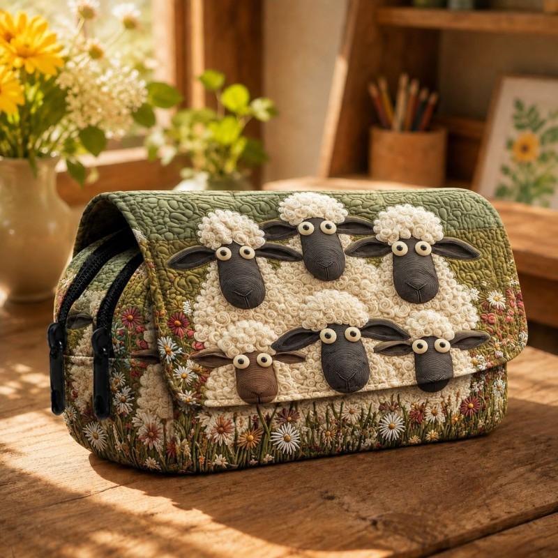 Pencil Case Students Digital Print Lamb Quilted School Office Daily Use