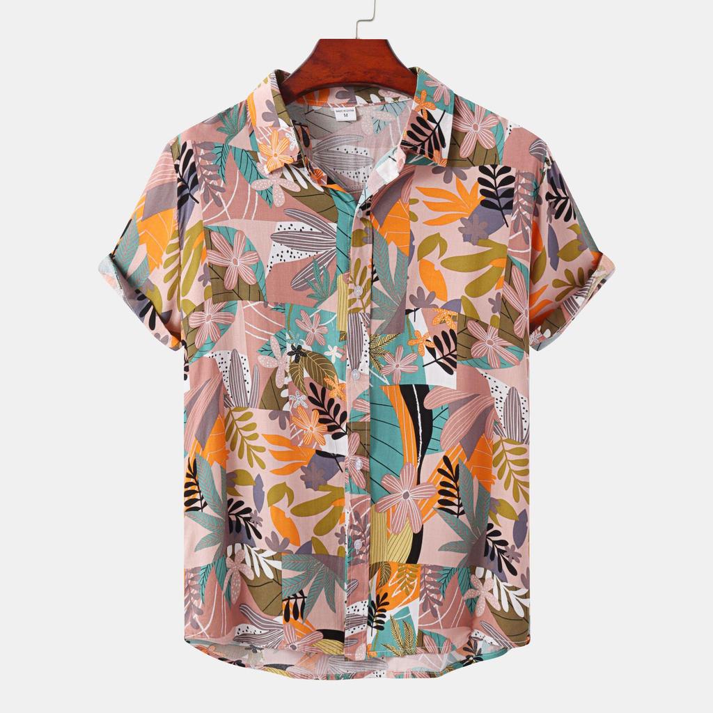 2022 Men's European Size Floral Short-Sleeve Hawaiian Beach Vacation Shirt