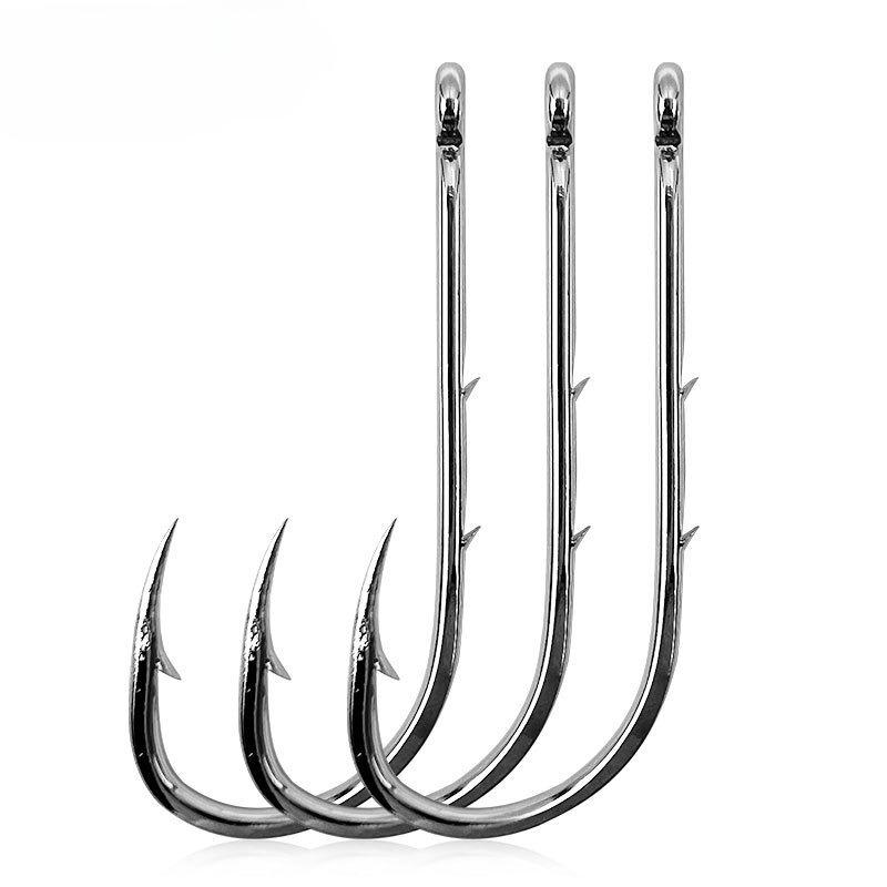Carbon Steel Hawkbill Tide Hook Double Back Barbed Crooked Beak Fish Hook Straight Shank Hook Single Hook Fishing Tackle