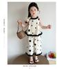 Girls' summer black bow polka dot doll shirt set, stylish and stylish, two cartoon wide leg pants for little girls