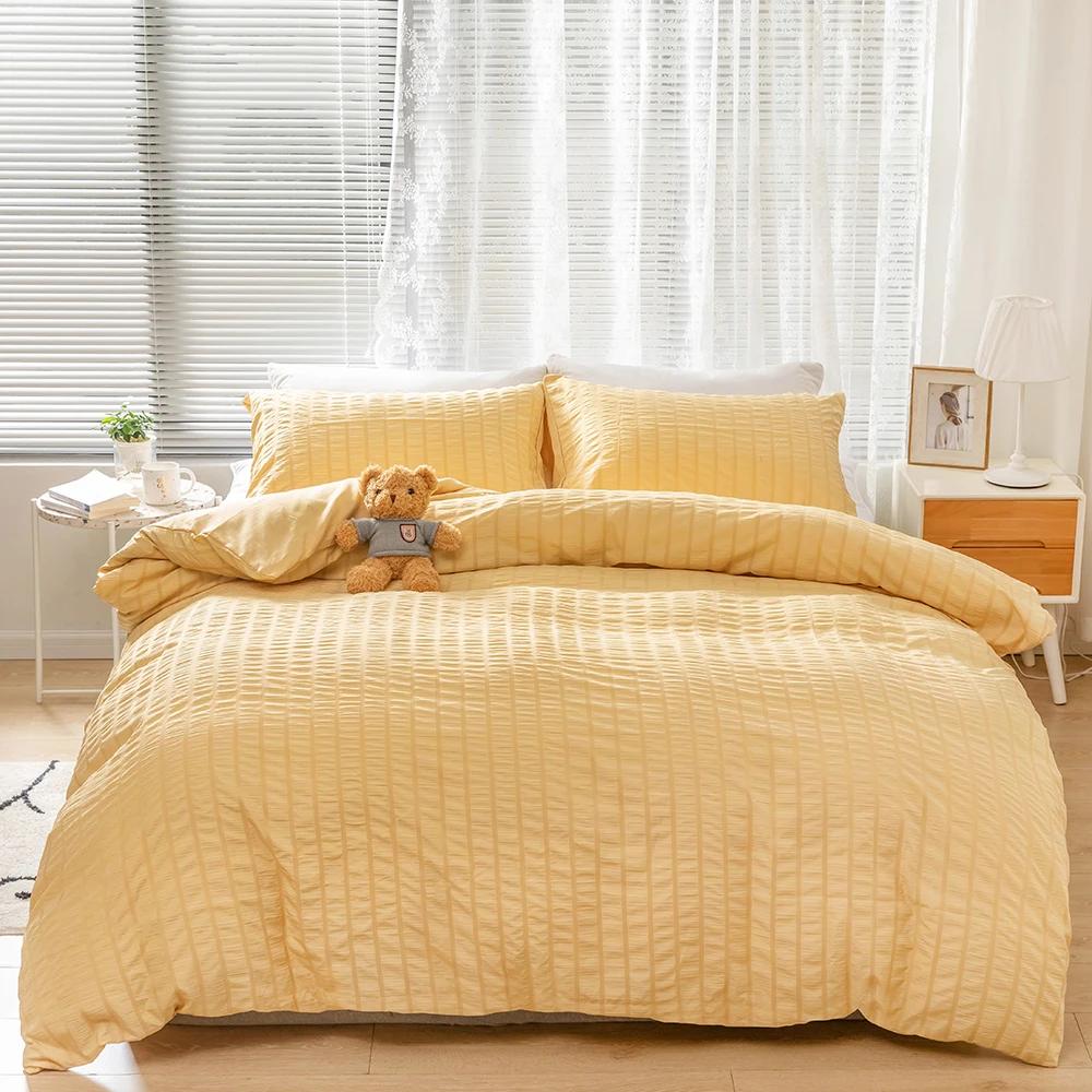 Luxury Plain Dyed Seersucker Technics Fabric,Comforter Bedding Set ,Nordic Covers For Bed 150,Duvet Cover 200x200 For Bedroom