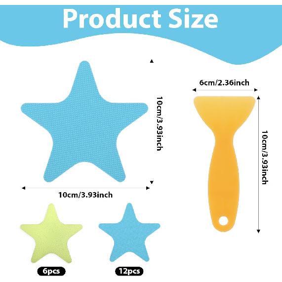 18PCS Anti Slip Shower Stickers, Bathtub Shower Floor Non Slip Stickers with Scraper, Star Glow In The Dark Stickers for Bath Tub Shower Stairs