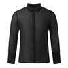 Summer Lapel Top Men's Black Thin Breathable Long Sleeve See-through Shirt