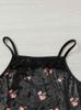 Girls Summer Spaghetti Strap Dresses, Soft Floral Printed Black Camisole Dress for Kids 13-16 Years