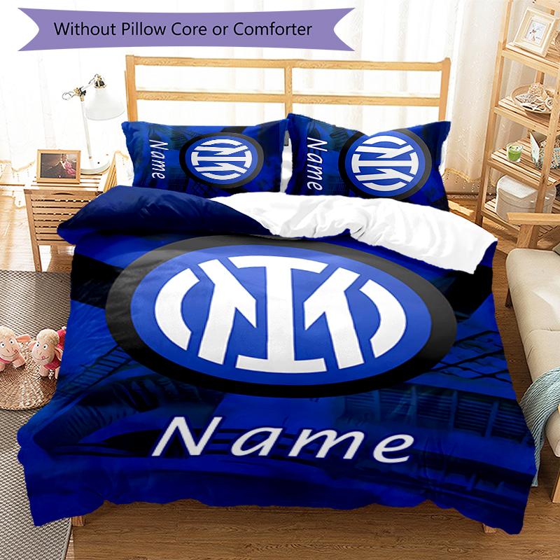 3pcs Custom Name Cartoon Inter Milan Bedding Set Duvet Cover Closure Includes 1 Duvet Cover & 2 Pillowcases for All Seasons Bedroom Decor