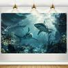 1pc Oceanic Sharks Underwater Banner, Party, Graduation Ceremony, Wedding Photography Background No Electricity Required