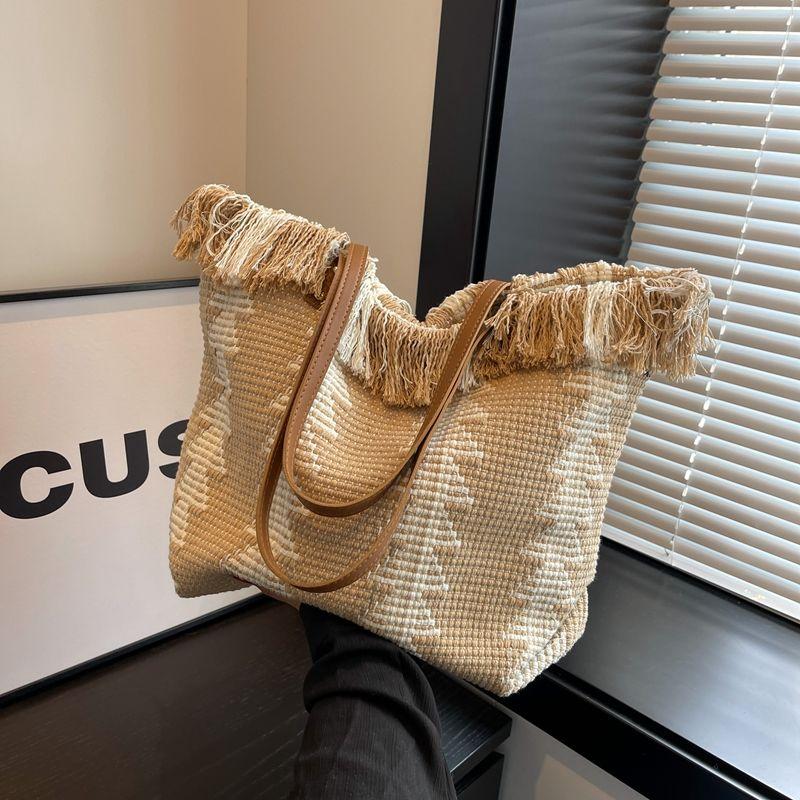 Large Capacity Women's Korean Style Fringed Shoulder Versatile Student School Commuter Canvas Tote Bag