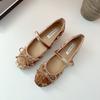 Inner Heightening Women's Shoes French Suede Bow Pig Nose Ballet Single Shoes Women's One-word Buckle Strap Flat Mary Jane Shoes