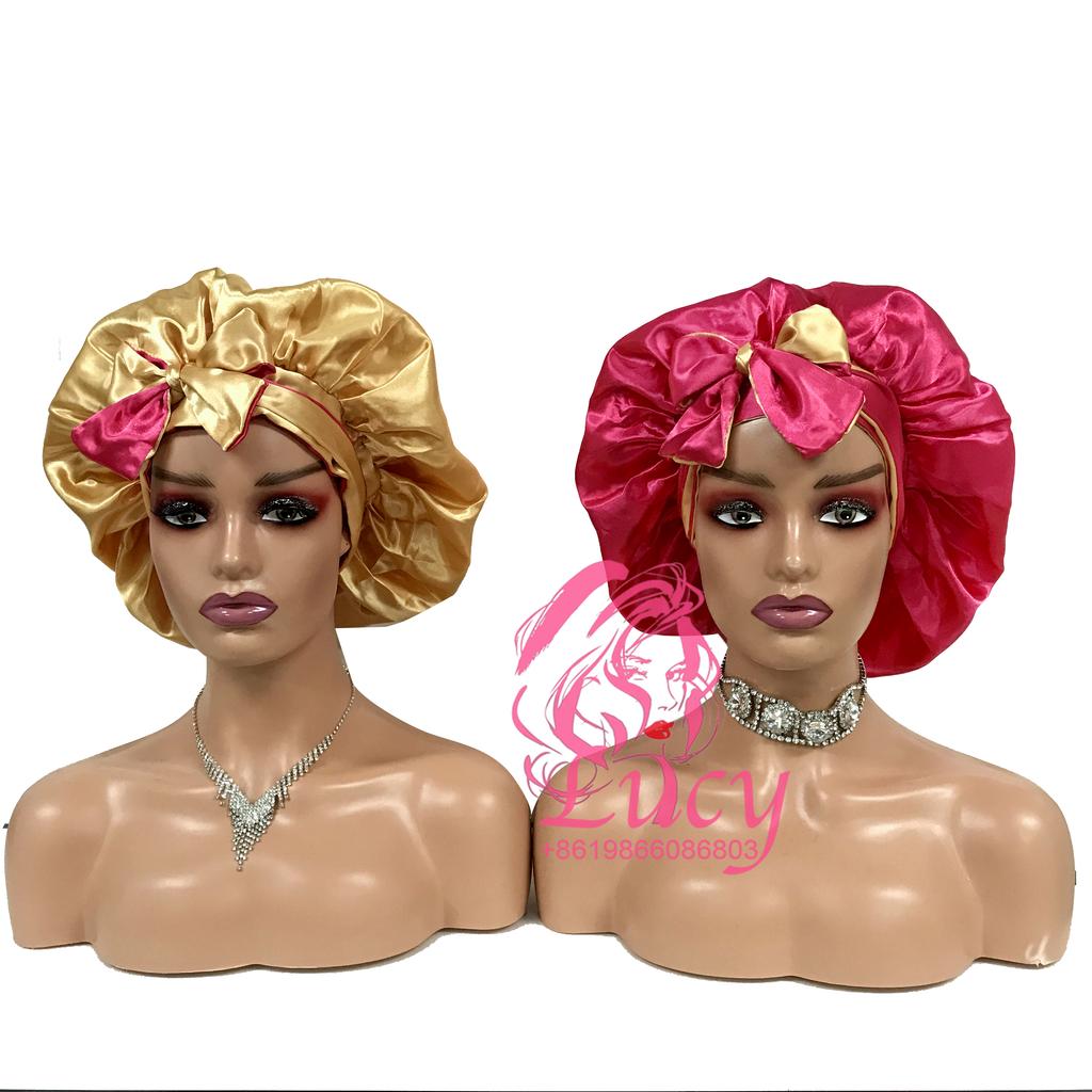 FREE SAMPLE Satin Bonnets Sleeping Caps Double Layer Women Silk Durags Head Tie Headband Designer Hair Bonnet With Custom Logo