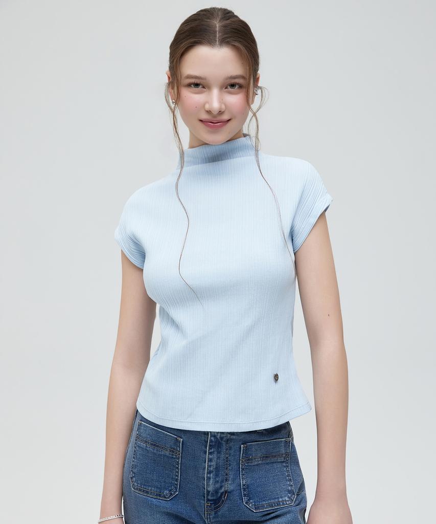 ROEM Mock Neck Short Sleeve T-Shirt Rmhwg25Nt2