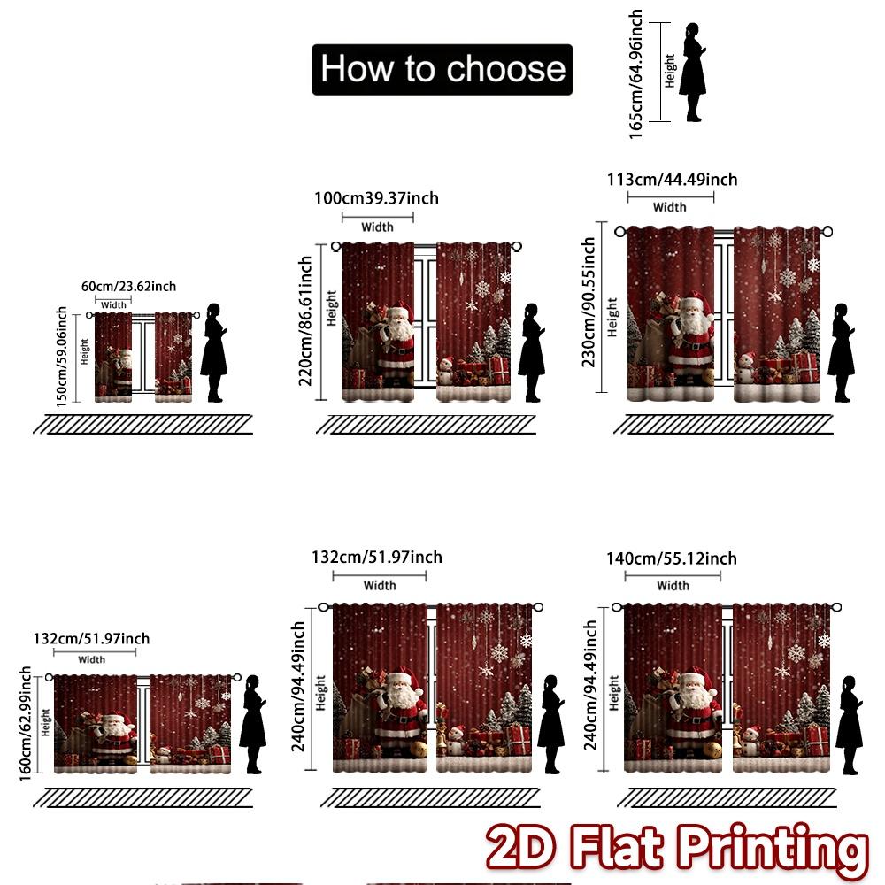 2 Stück, 2D-FLACHDRUCK Vorhänge (Ohne Stange) Weihnachtsmann Checkliste Digitaldruck auf Feiertagsvorhängen Stoffvorhänge Dekorationen