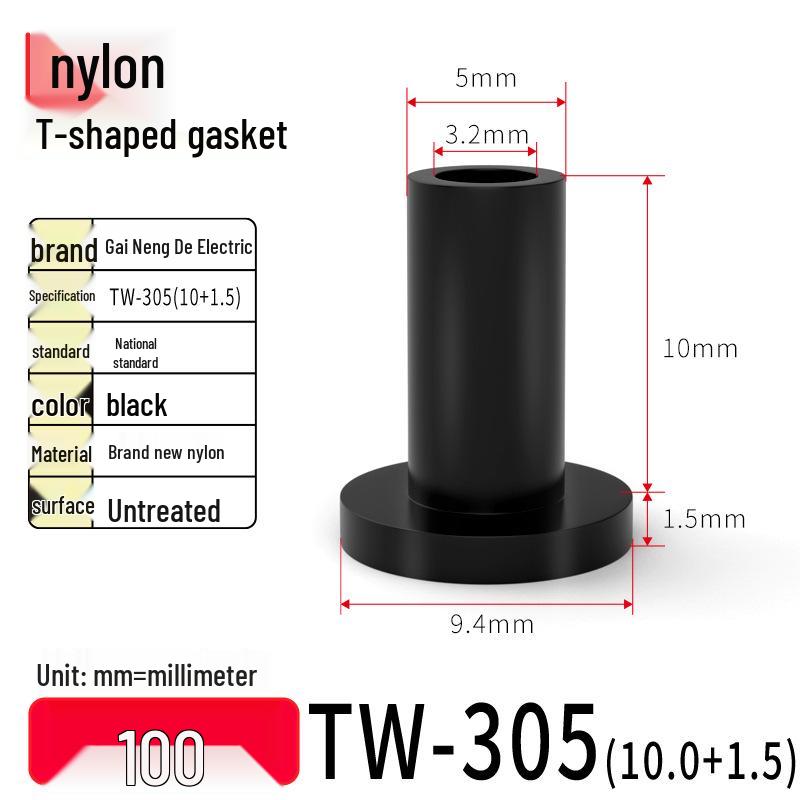 T-Shaped Nylon & Plastic Insulation Gasket, Screw Shaft Sleeve, M2-M35, Round Concave-Convex Design