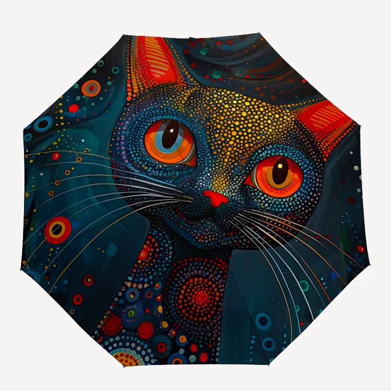 

1pc Cat Abstract Automatic Open/Close Umbrella with Folding feature Compact Travel Umbrella, Lightweight design, for Commuting011