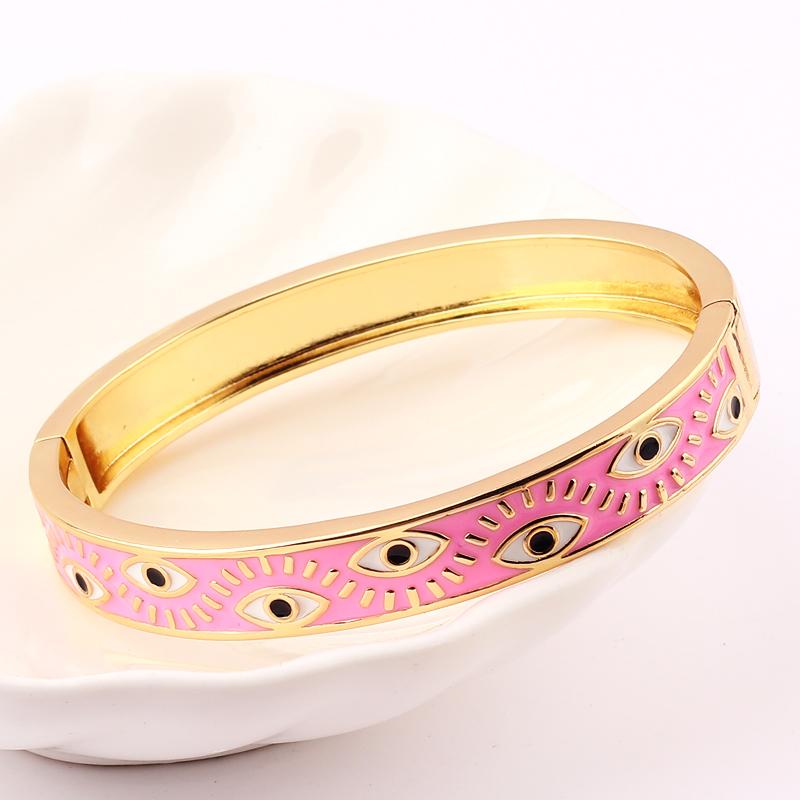 2026 New Fashion 18K Gold Plated Colorful Enamel Lucky Turkish Evil Eye Open Cuff Charm Bangle Bracelets For Women Jewelry