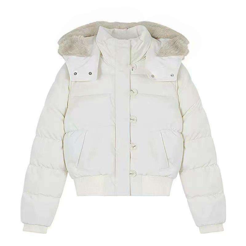 Autumn Winter Women's Fur Hooded Jacket Women Outerwear Thick Down Cotton Padded Slim Short Parkas Female Cropped Puffer Bubble Coat