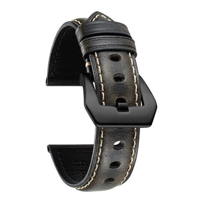 BINLUN Leather Watch Band, Oil Waxed Calf Leather Strap, Retro Classic Style Replacement Band, 5 Sizes (18-26mm), with Pin Buckle (Black, 26mm)