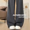 Black and Gray Plaid Straight-leg Pants Women's Autumn New Casual Small Lazy High-waisted Wide-leg Pants