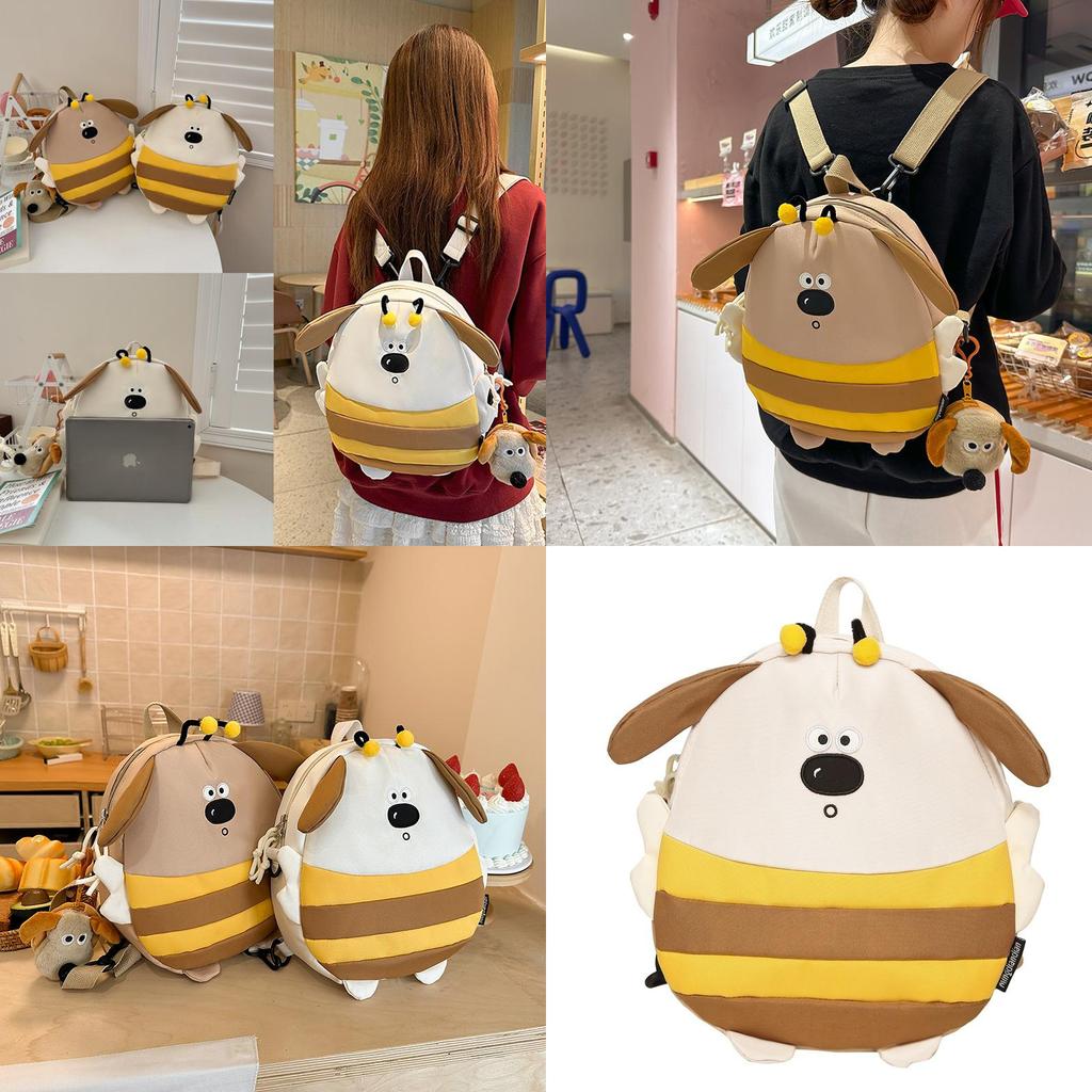 Mochila Infantil com Design de Cachorro Abelha Desenho Animado Fofo Com Pingente de Pelúcia Para Uso Escolar e de Viagem
