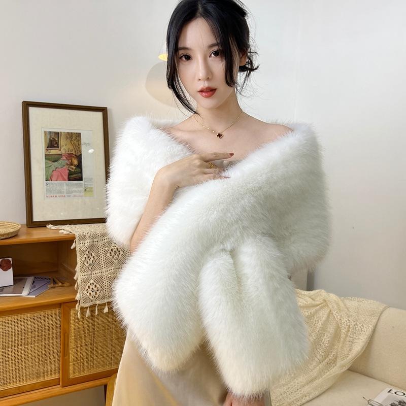 Imitasjon Pels Revehår Cheongsam Sjal Hårkrage Kappe Scene Middag Bryllupskjole skjerf Mote Dameskjerf