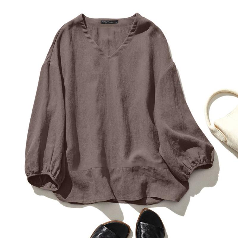 

ZANZEA Женская повседневная блузка свободного кроя с V-образным вырезом и рукавом 3/4 M камео розовый