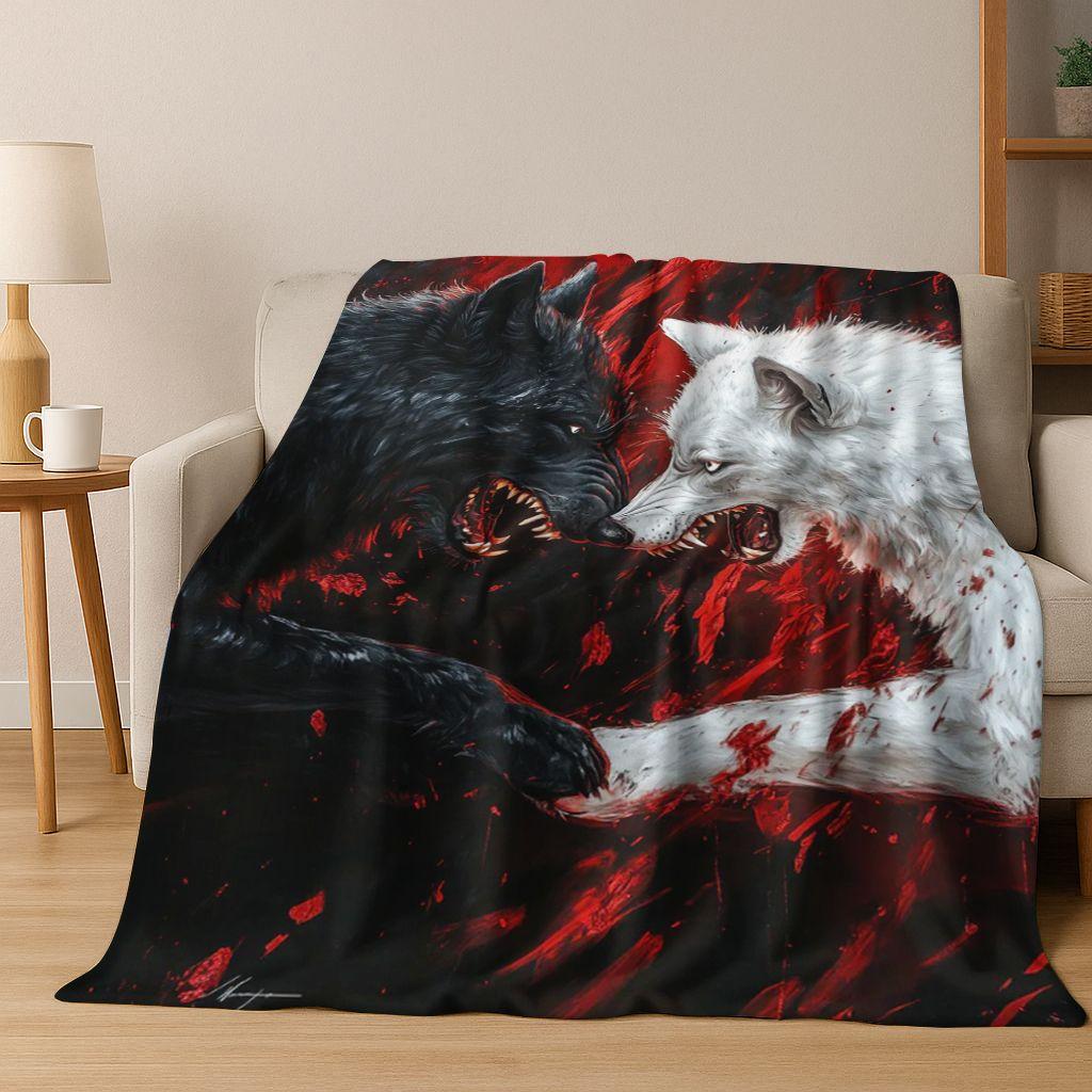 Norse Mythology Fenrir Wolf Beast Cartoon Flannel Blanket,Cozy Soft Throw Blanket for Home Bedroom Bed Sofa Picnic Cover Kids